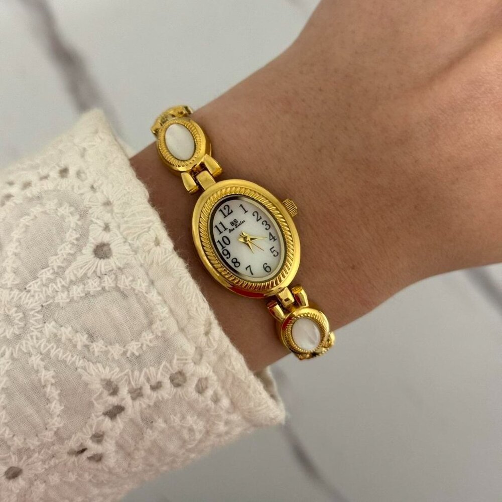 Sku0318 Retro Gold White Gemstone Women Watch Bracelet Stainless steel +gift bag